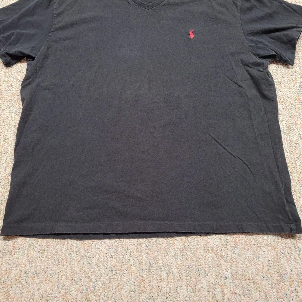 Polo Ralph Lauren Shirt Mens XL‎ Black VNeck Pullover Red Pony Rugby Tee Cotton